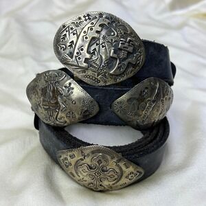 Native American Storyteller Overlay‎ 8 Concho Belt Sampler Sterling Coin Silver